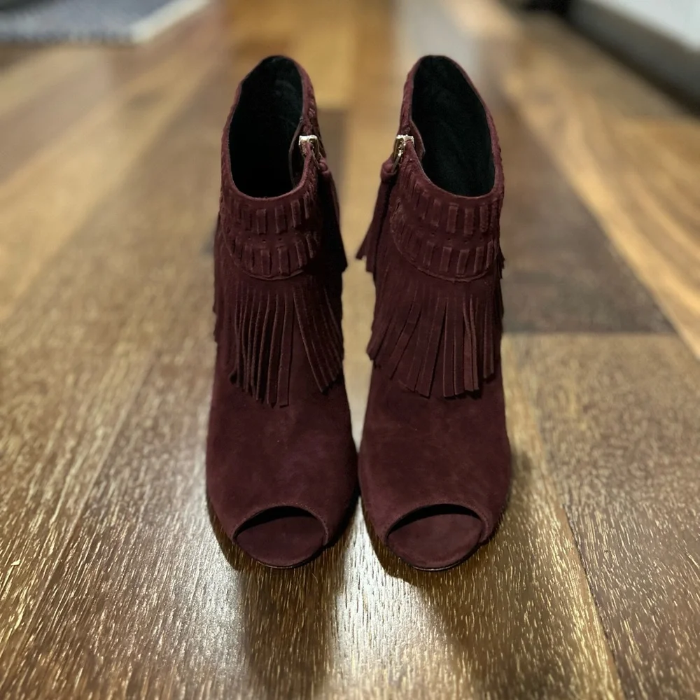 Rebecca Minkoff Suede Fringe Open Toe Booties - Picture 3 of 8